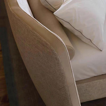Genuine Leather Platform Bed with Wingback Headboard