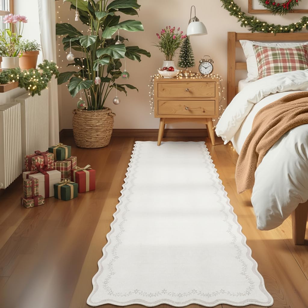 Scalloped Washable Area Rug with Non-Slip Backing