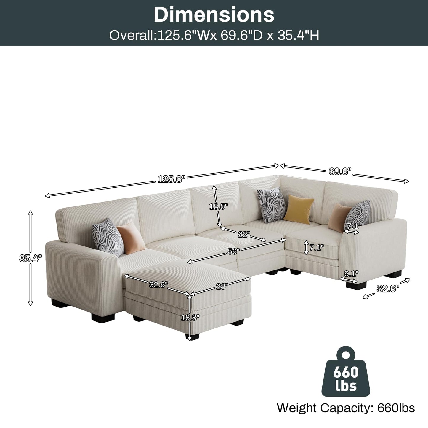 Oversized Modular Sectional Sofa with Ottoman
