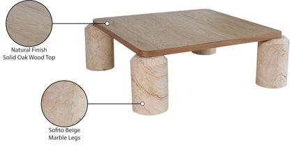 Art Deco Marble Coffee Table with Solid Oak Top