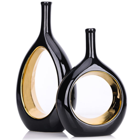 Orange Ceramic Vase Set of 2 for Modern Decor