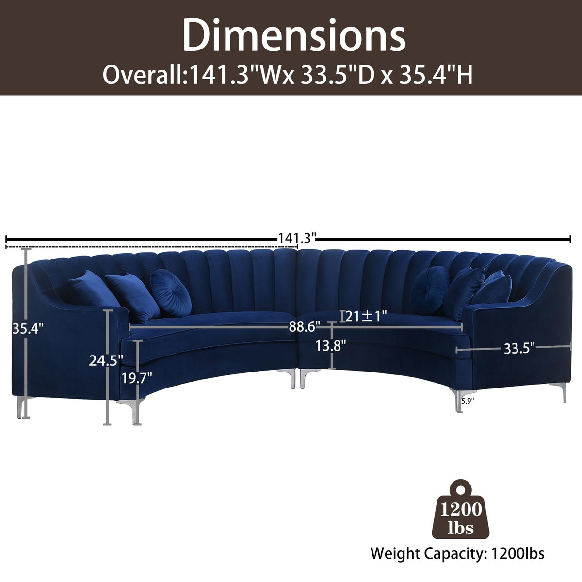 Curved Velvet Modular Sectional Sofa with Deep Seat