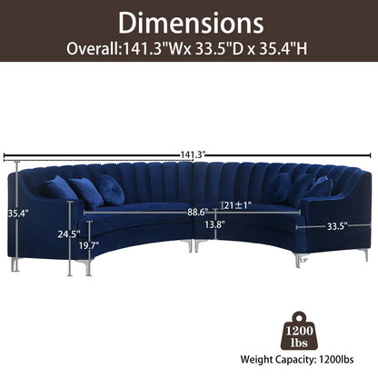 Curved Velvet Modular Sectional Sofa with Deep Seat