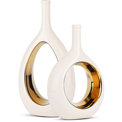 Orange Ceramic Vase Set of 2 for Modern Decor