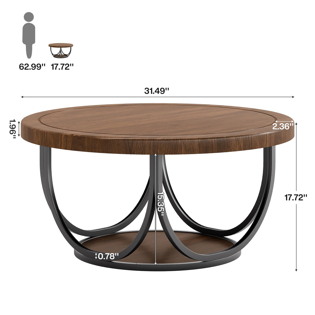 Round Two-Tier Coffee Table with Modern Wood Design