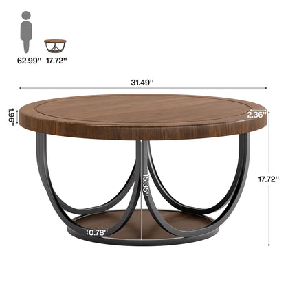 Round Two-Tier Coffee Table with Modern Wood Design