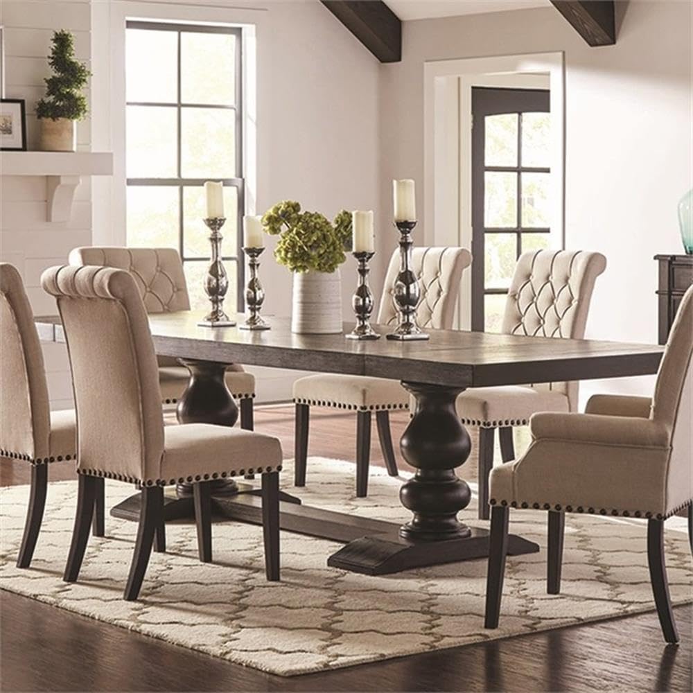 Extendable Trestle Dining Table with Antique Finish