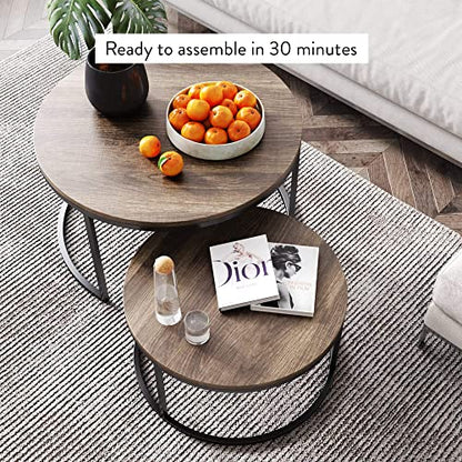 Round Nesting Coffee Table Set with Metal Frame