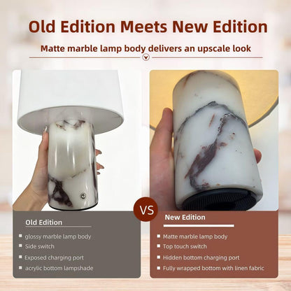 Marble Cordless Touch Table Lamp with Linen Shade
