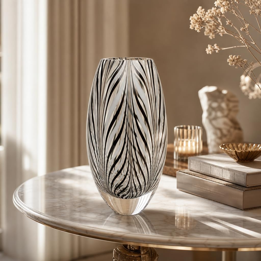 Feather Pattern Decorative Vase with Sculptural Form