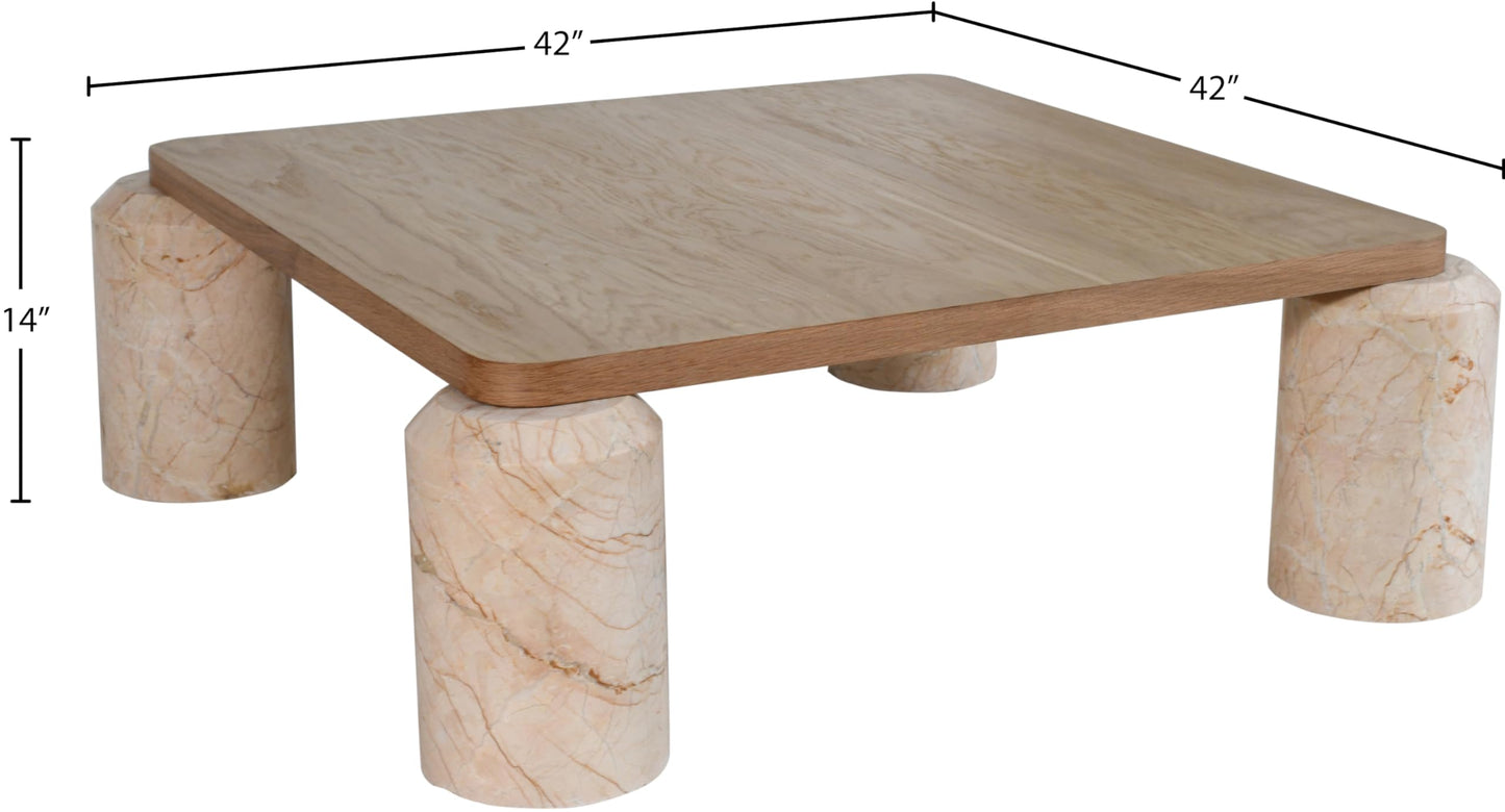 Art Deco Marble Coffee Table with Solid Oak Top