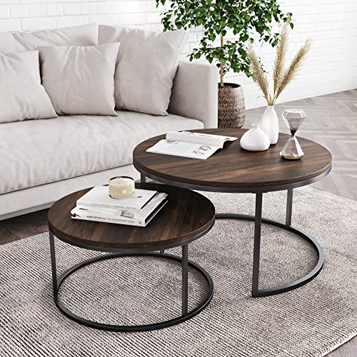 Round Nesting Coffee Table Set with Metal Frame