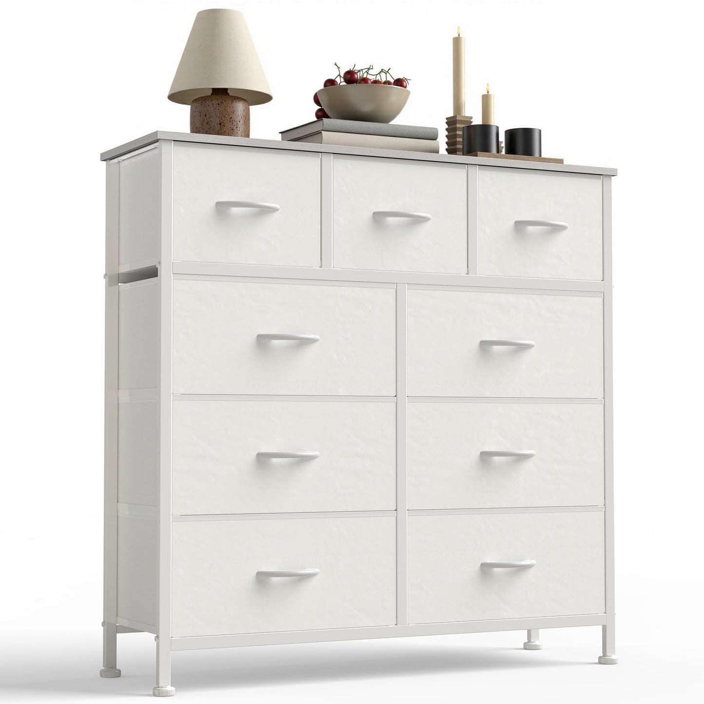 7-Drawer Fabric Dresser with Wood Top and Steel Frame