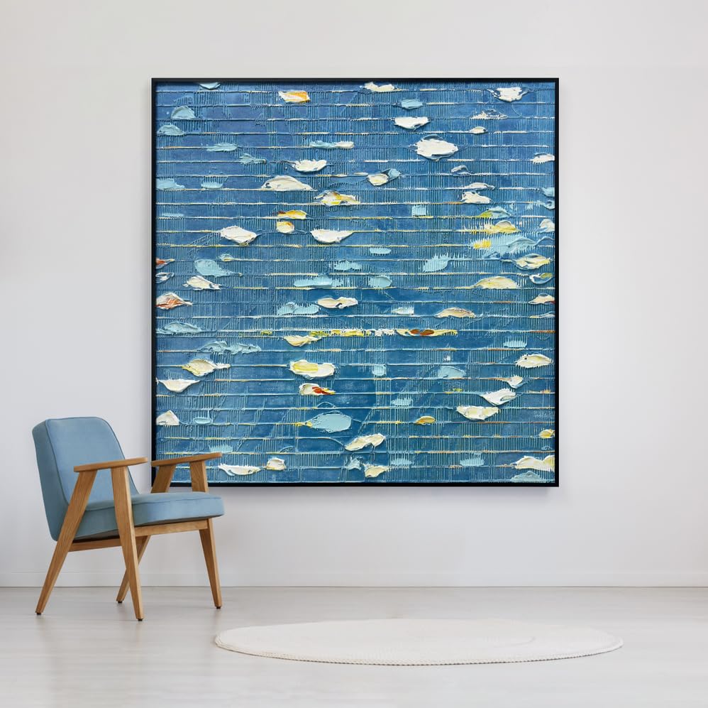 Oversized Blue & White Canvas Wall Art Painting