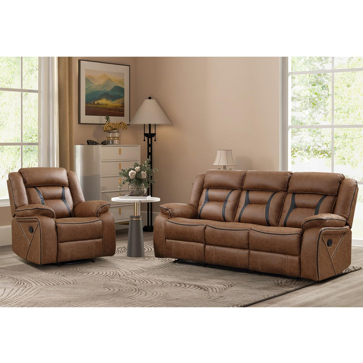 Faux Leather Reclining Living Room Furniture Set