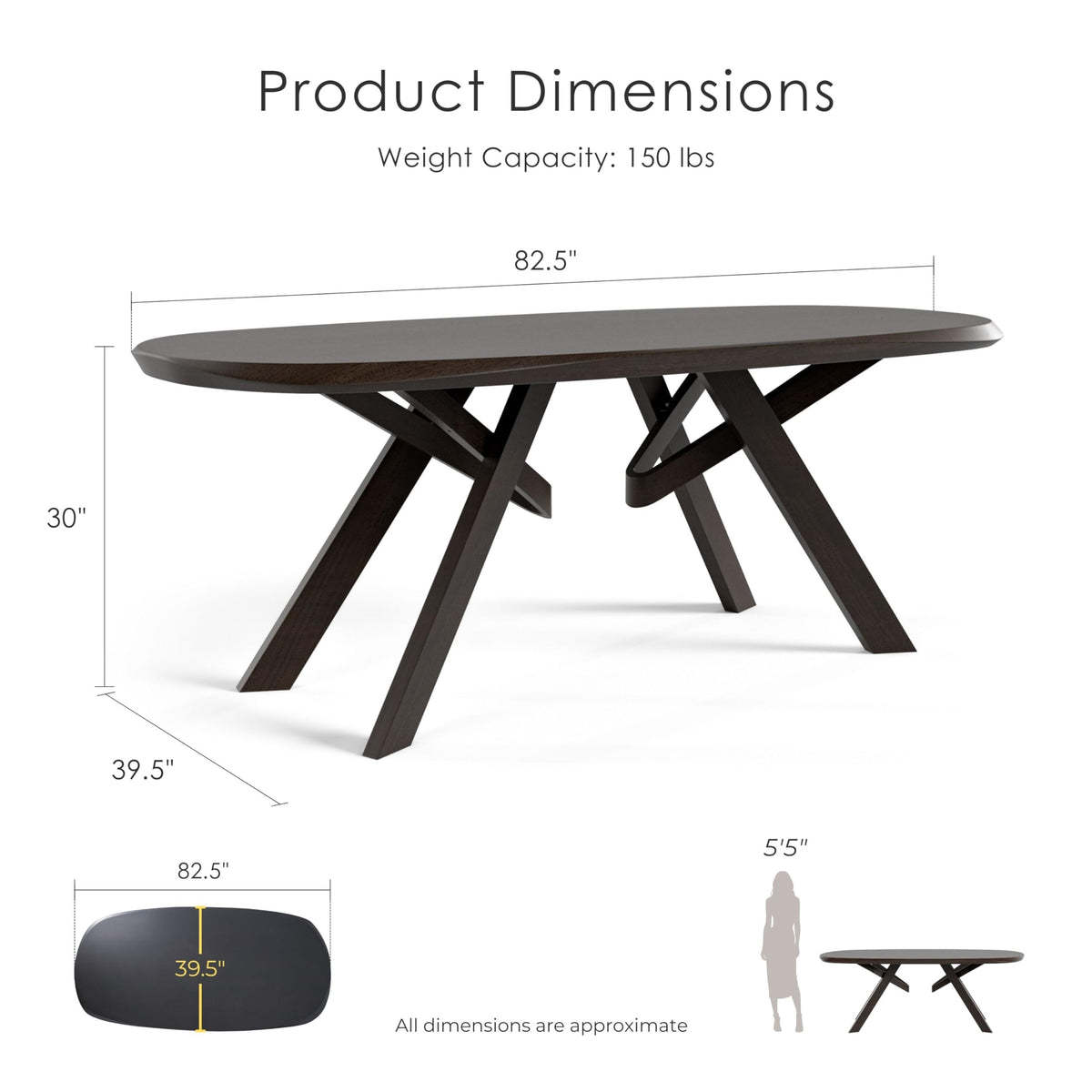 Mid-Century Solid Wood Rectangular Dining Table