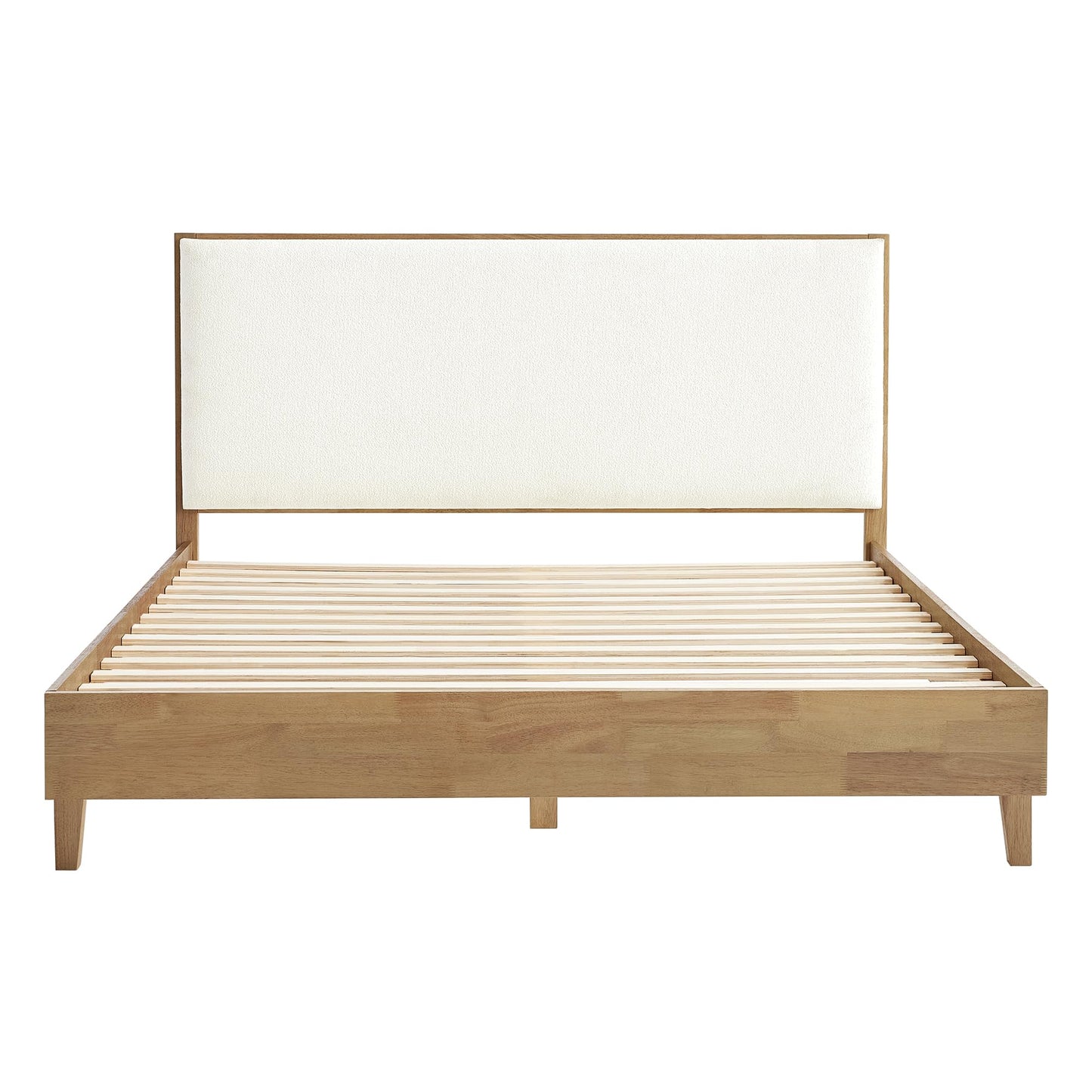 Boucle Upholstered Platform Bed with Headboard