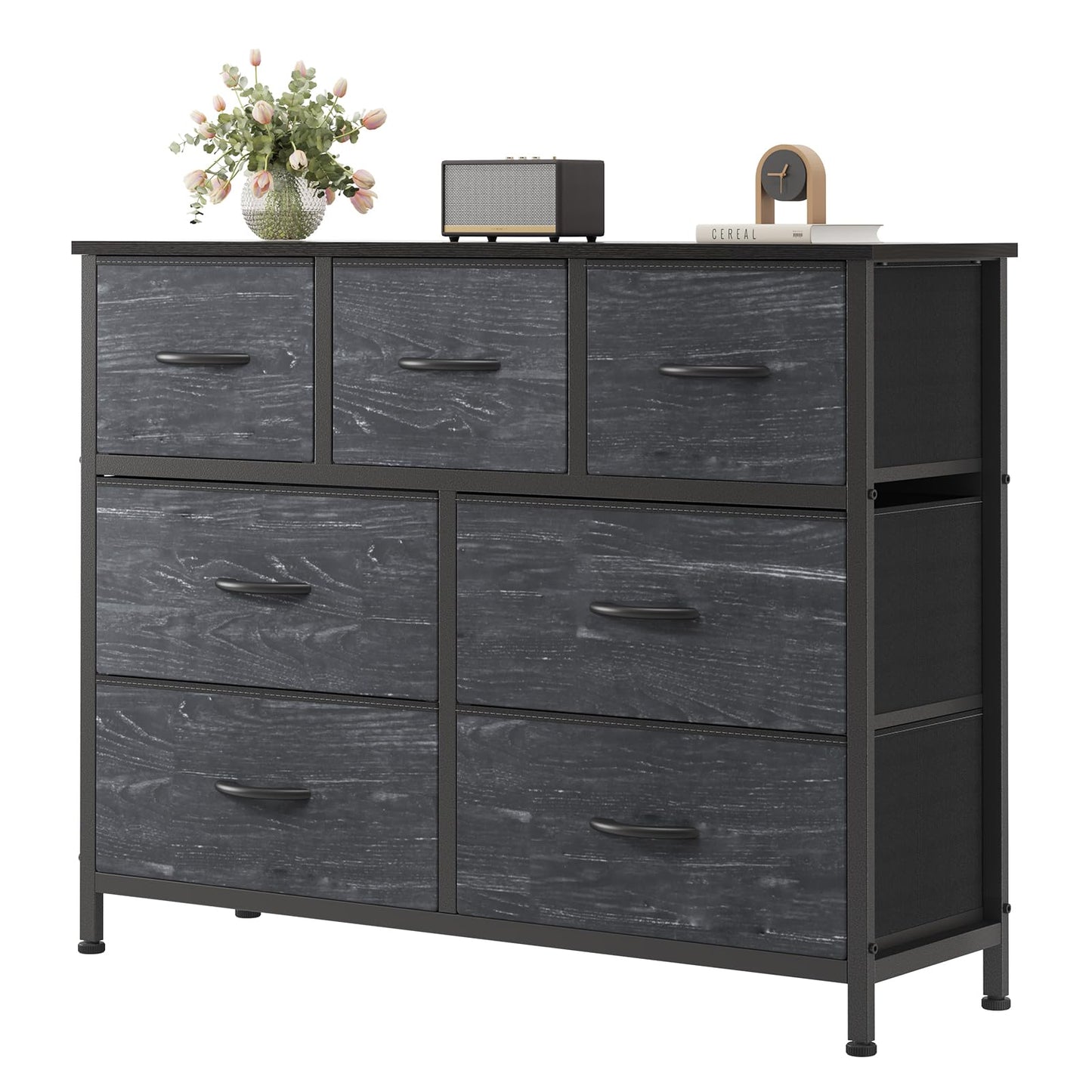 7-Drawer Fabric Dresser with Wood Top and Steel Frame