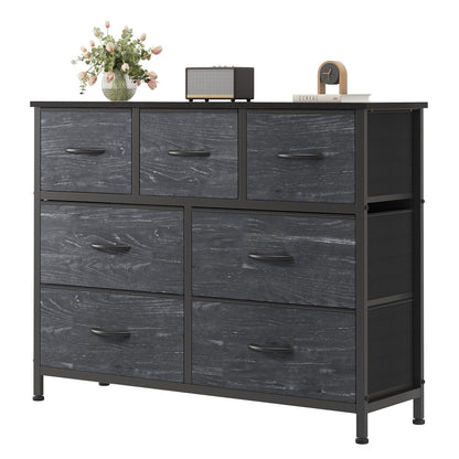 7-Drawer Fabric Dresser with Wood Top and Steel Frame
