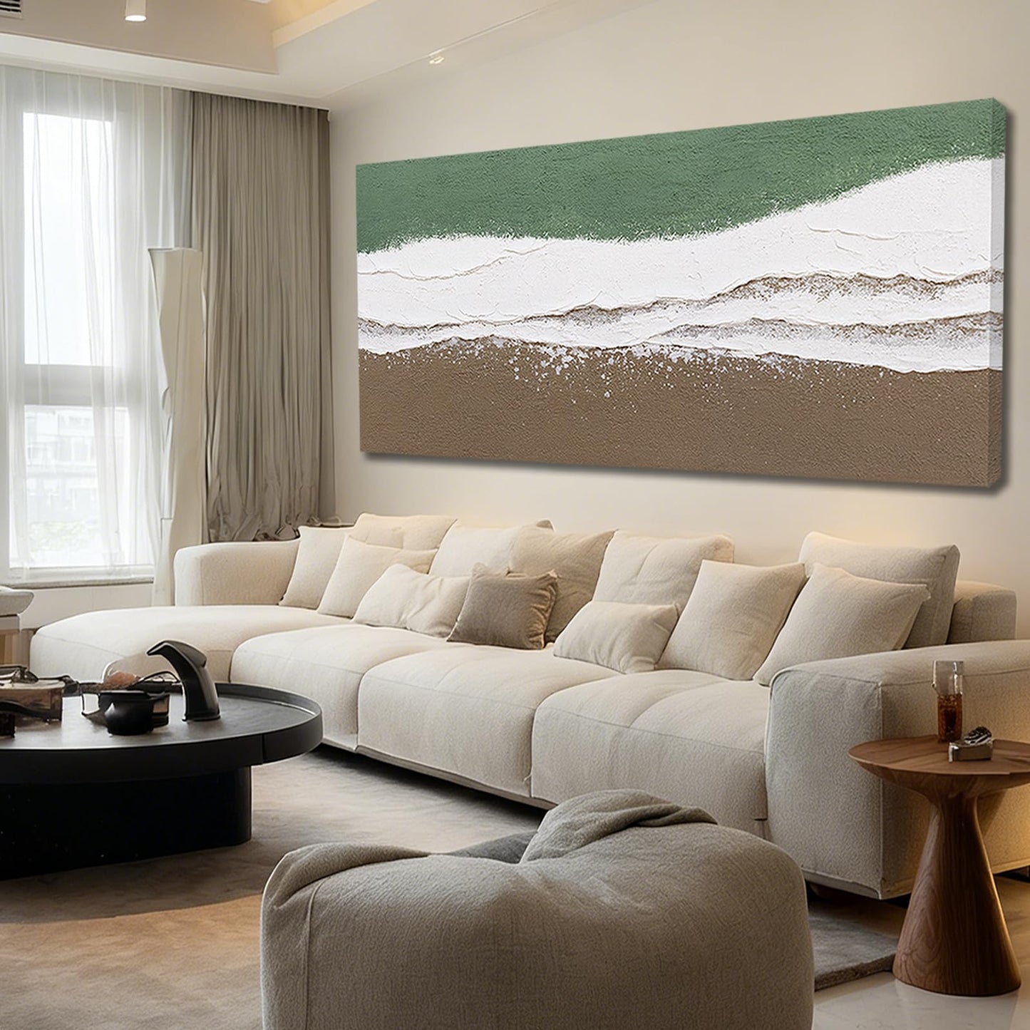 Abstract Green & White Textured Canvas Wall Art