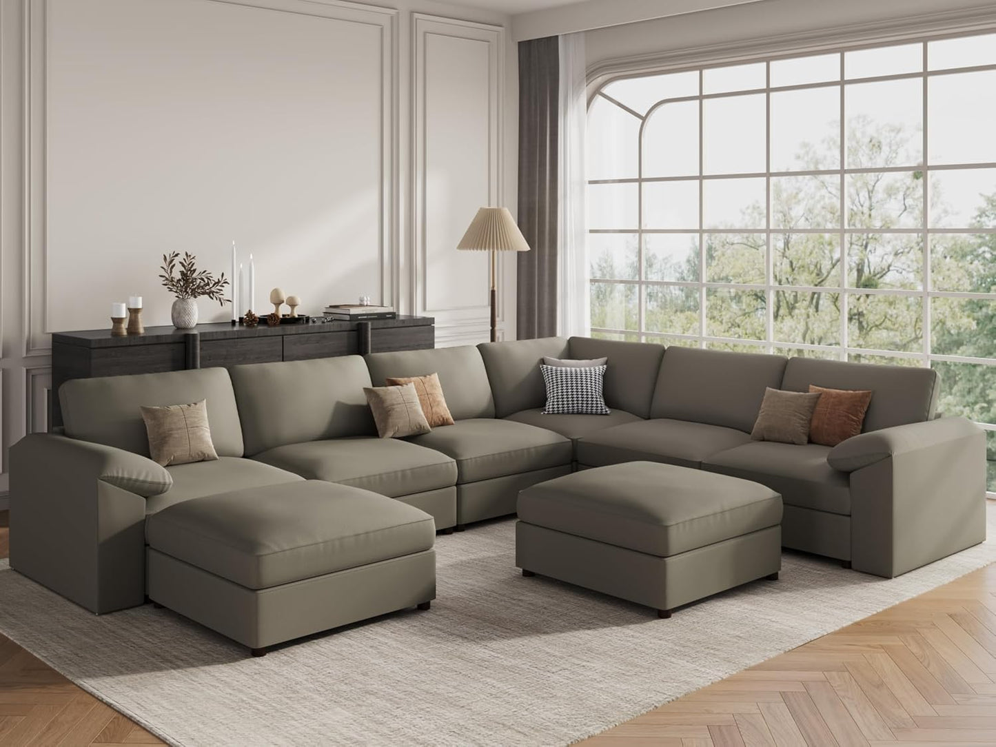 Faux Leather Modular Sectional Sofa for Large Spaces