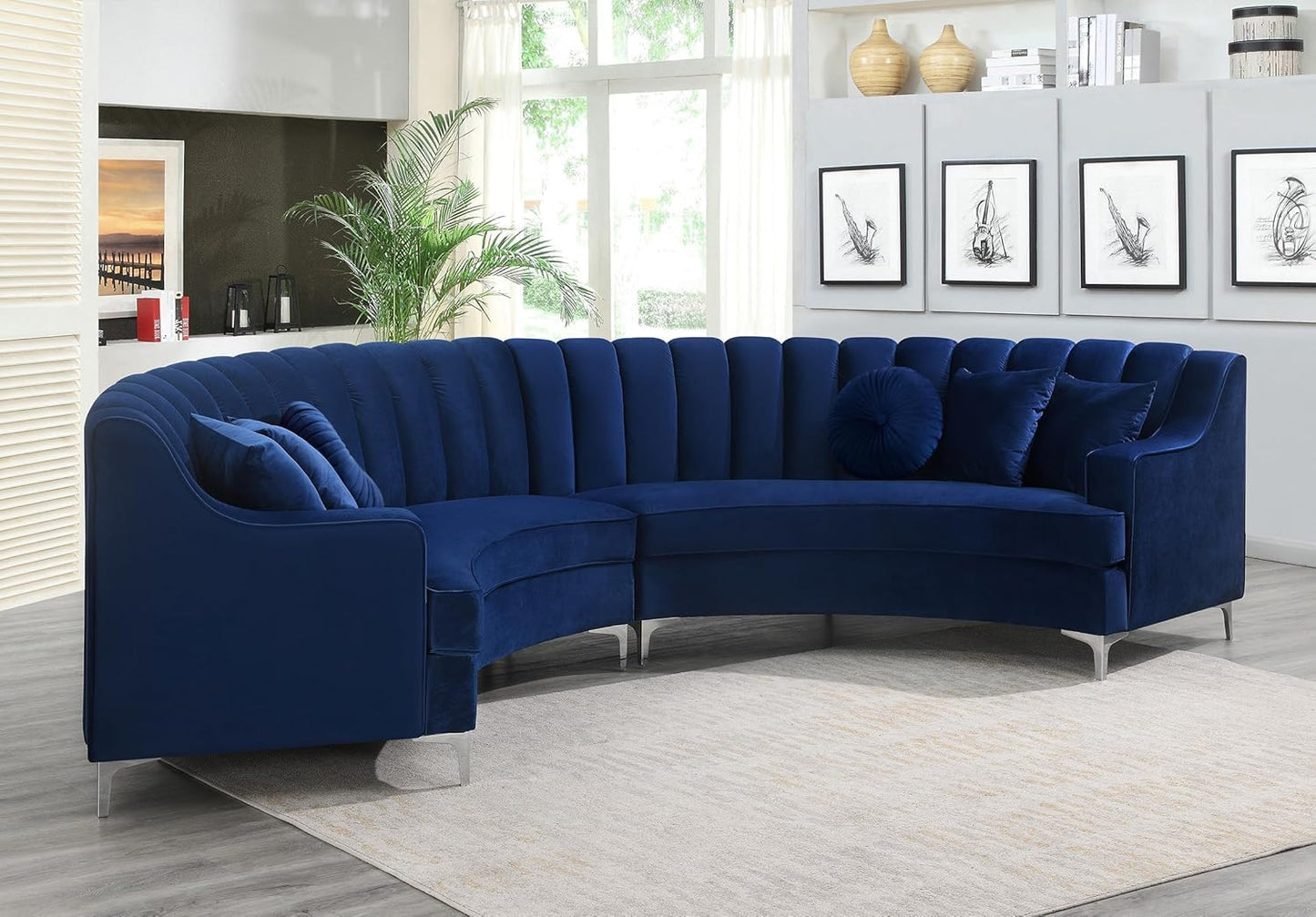 Curved Velvet Modular Sectional Sofa with Deep Seat