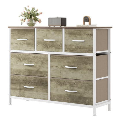7-Drawer Fabric Dresser with Wood Top and Steel Frame