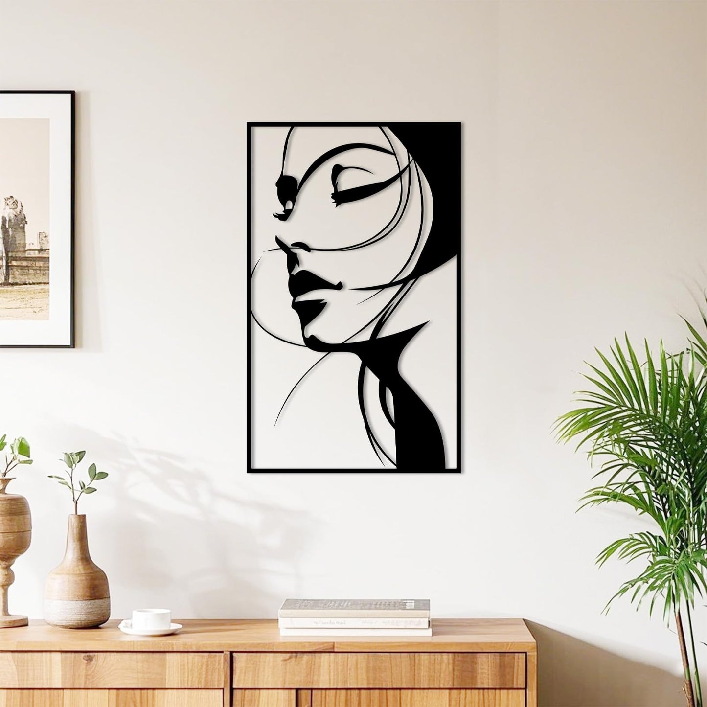 Abstract Woman Face Metal Wall Art in Gold