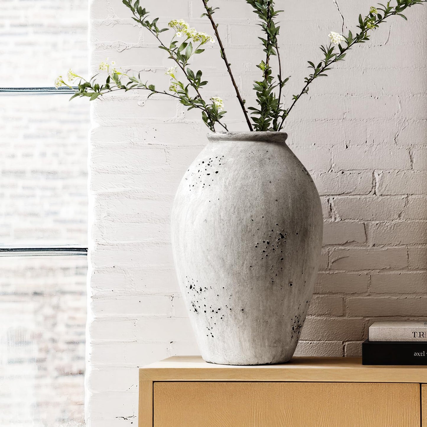 Wabi Sabi Rustic Ceramic Floor Vase in Greige