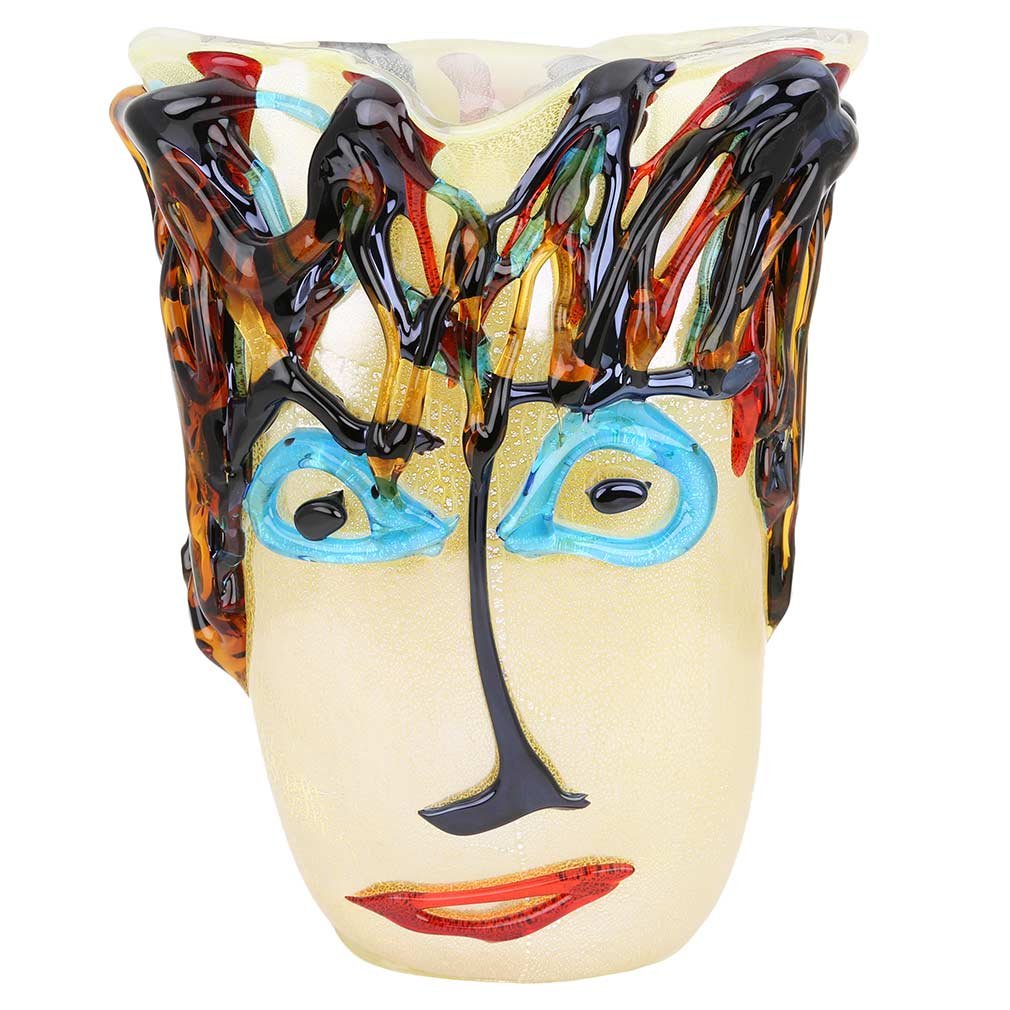 Murano Picasso Head Glass Vase, 15-Inch Hand Blown