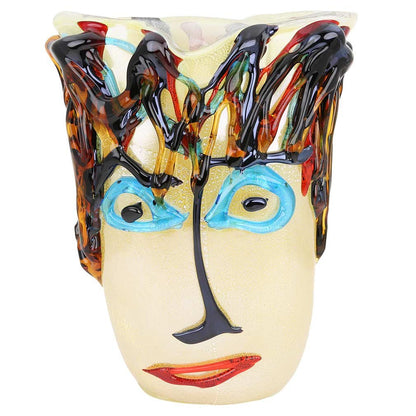 Murano Picasso Head Glass Vase, 15-Inch Hand Blown