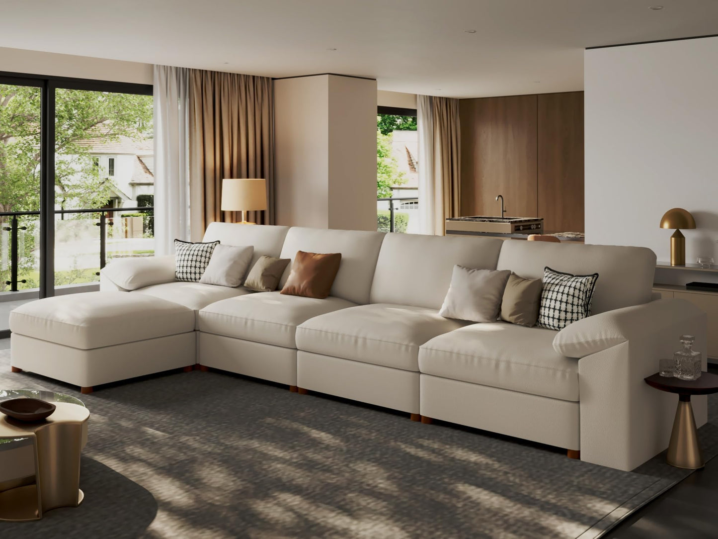 Faux Leather Modular Sectional Sofa for Large Spaces
