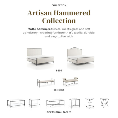 Hammered Metal Bed with Beige Upholstered Headboard