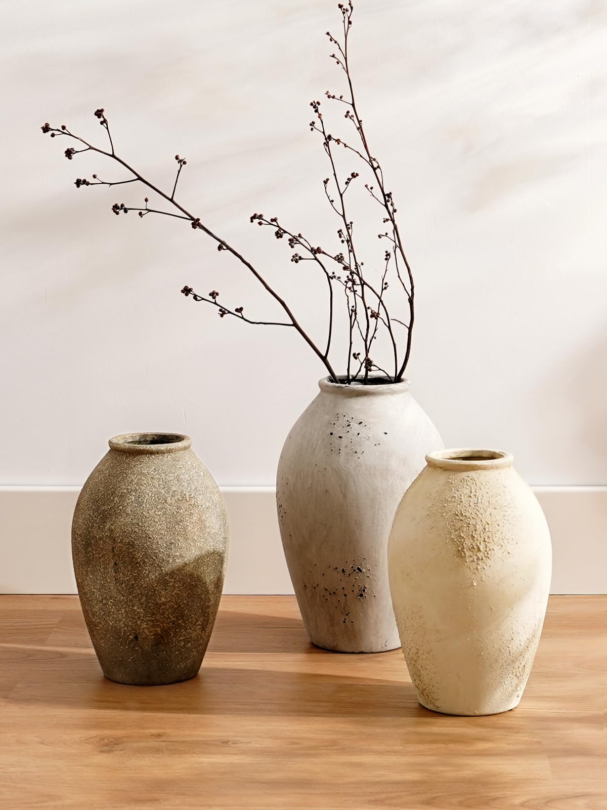 Wabi Sabi Rustic Ceramic Floor Vase in Greige