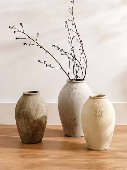 Wabi Sabi Rustic Ceramic Floor Vase in Greige