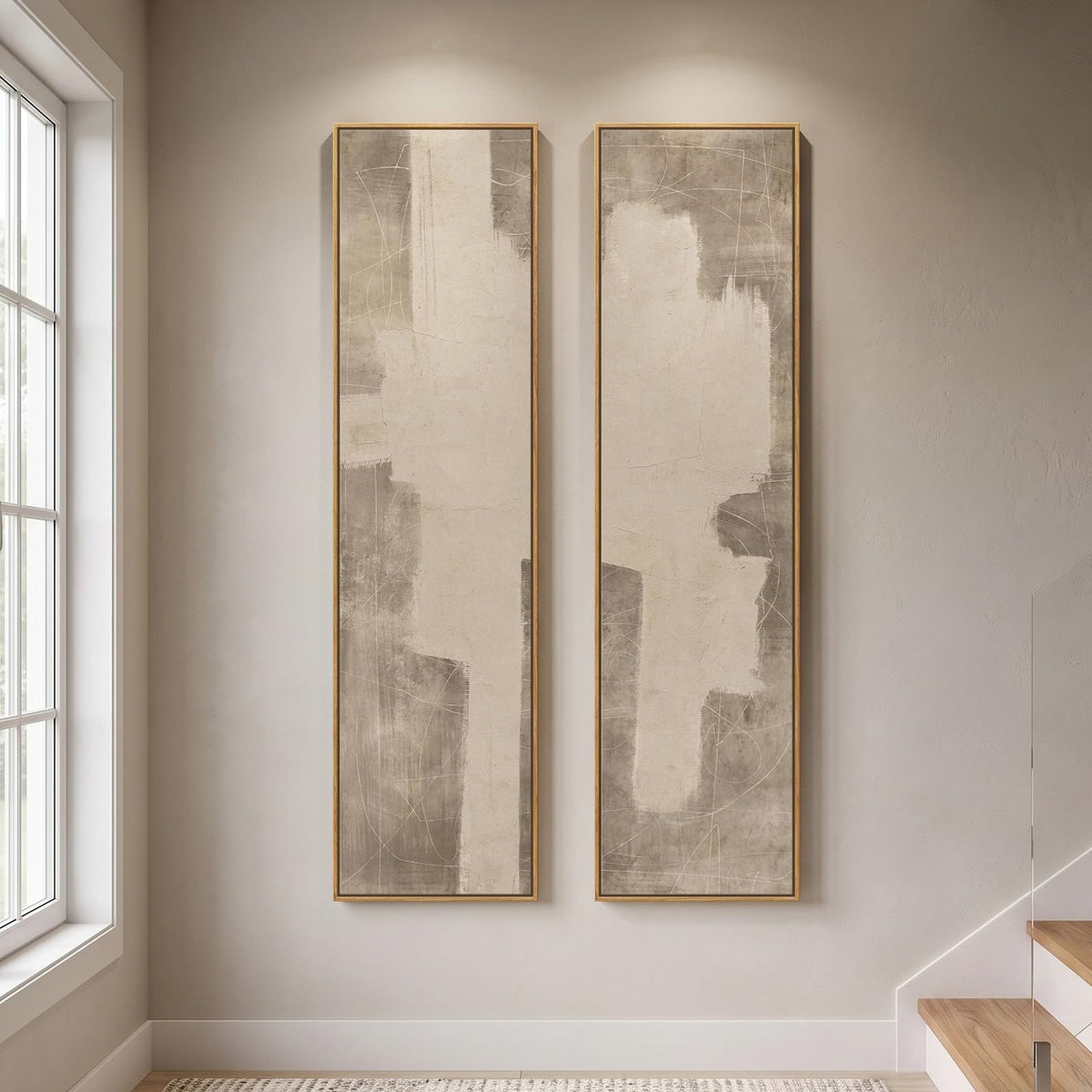 Vertical Abstract Framed Canvas Wall Art Set of 2