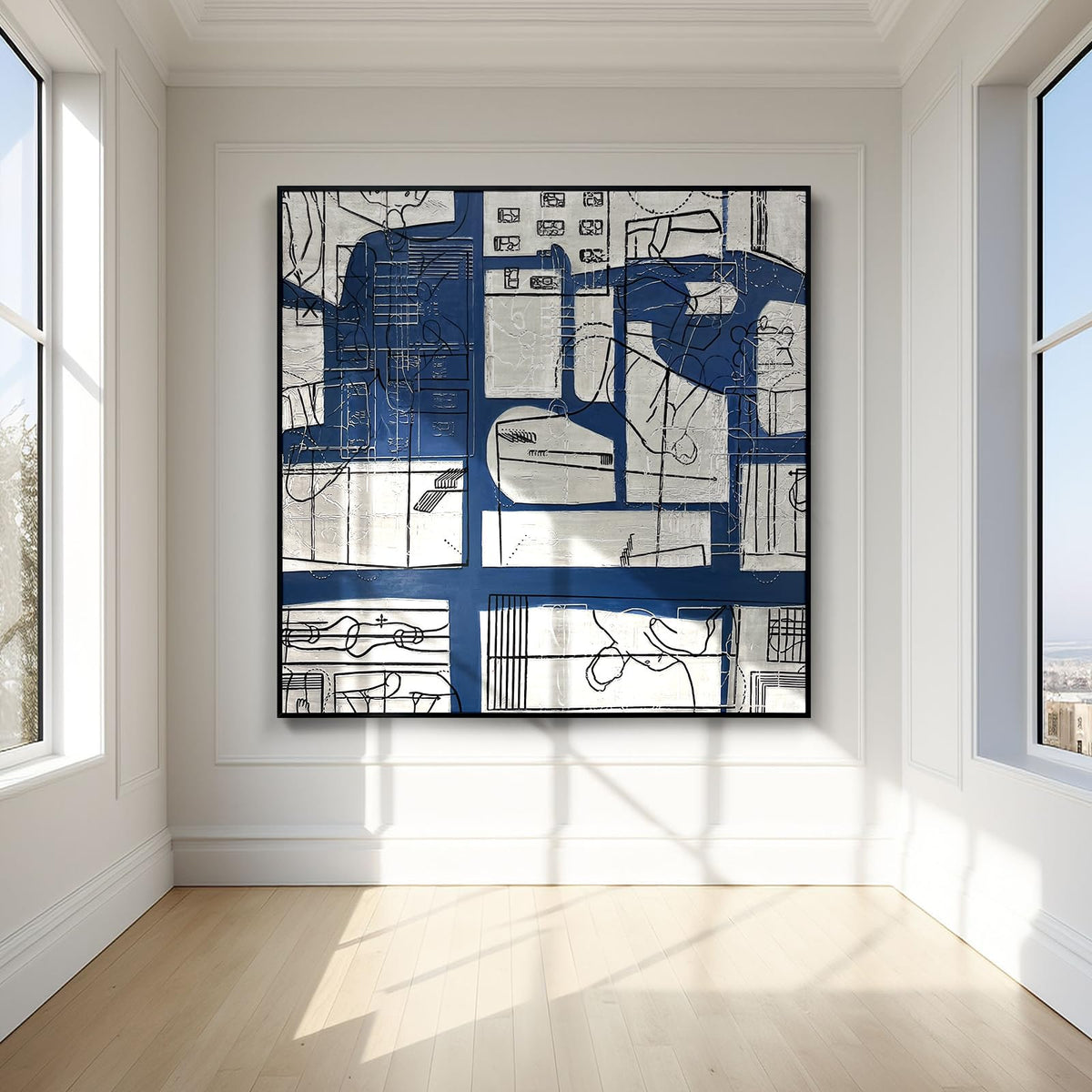Oversized Blue & White Canvas Wall Art Painting