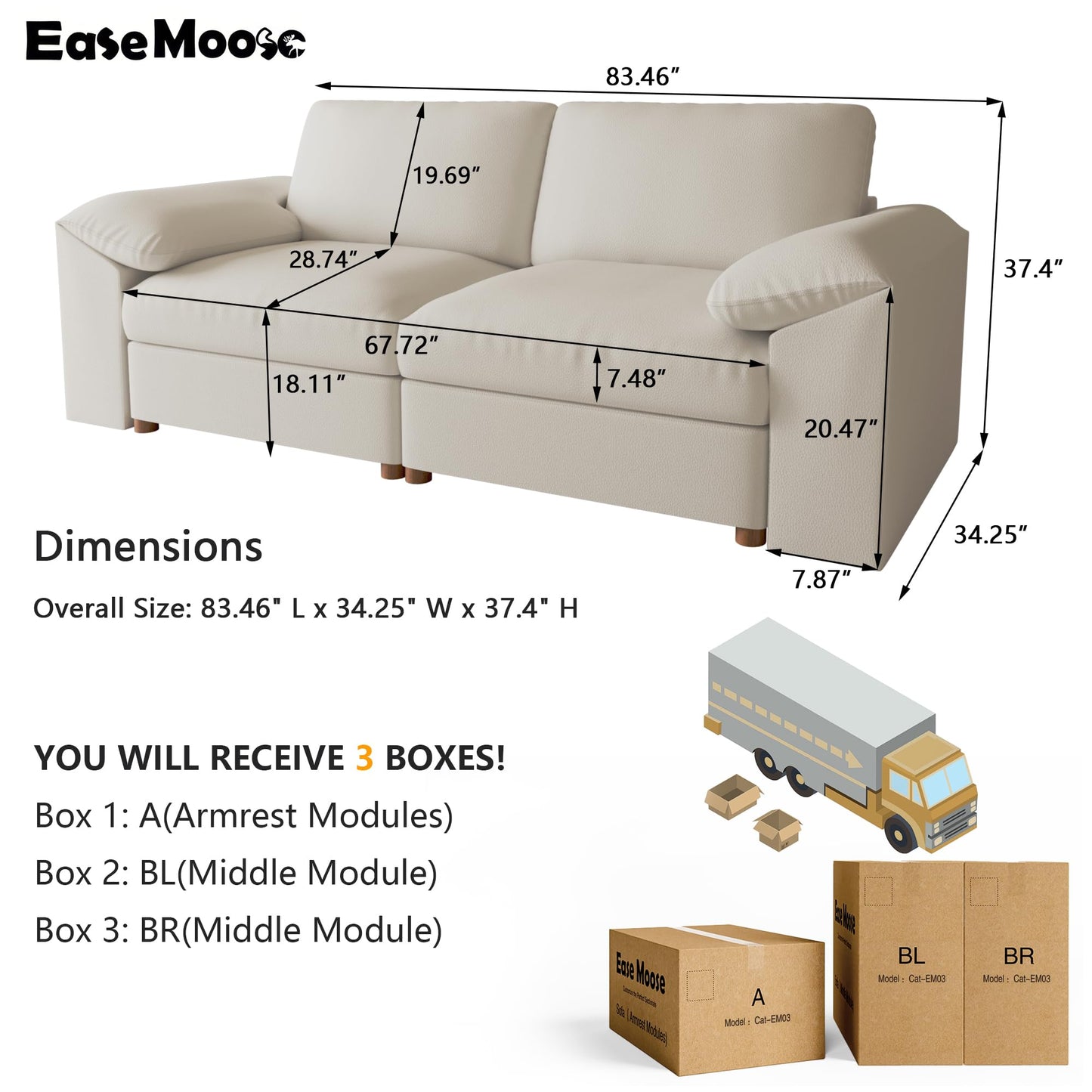 Faux Leather Modular Sectional Sofa for Large Spaces