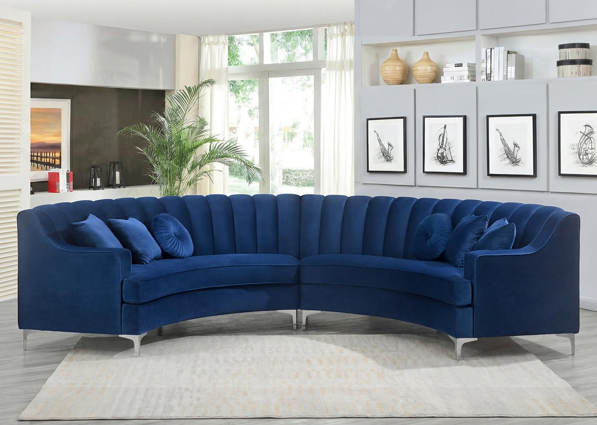 Curved Velvet Modular Sectional Sofa with Deep Seat