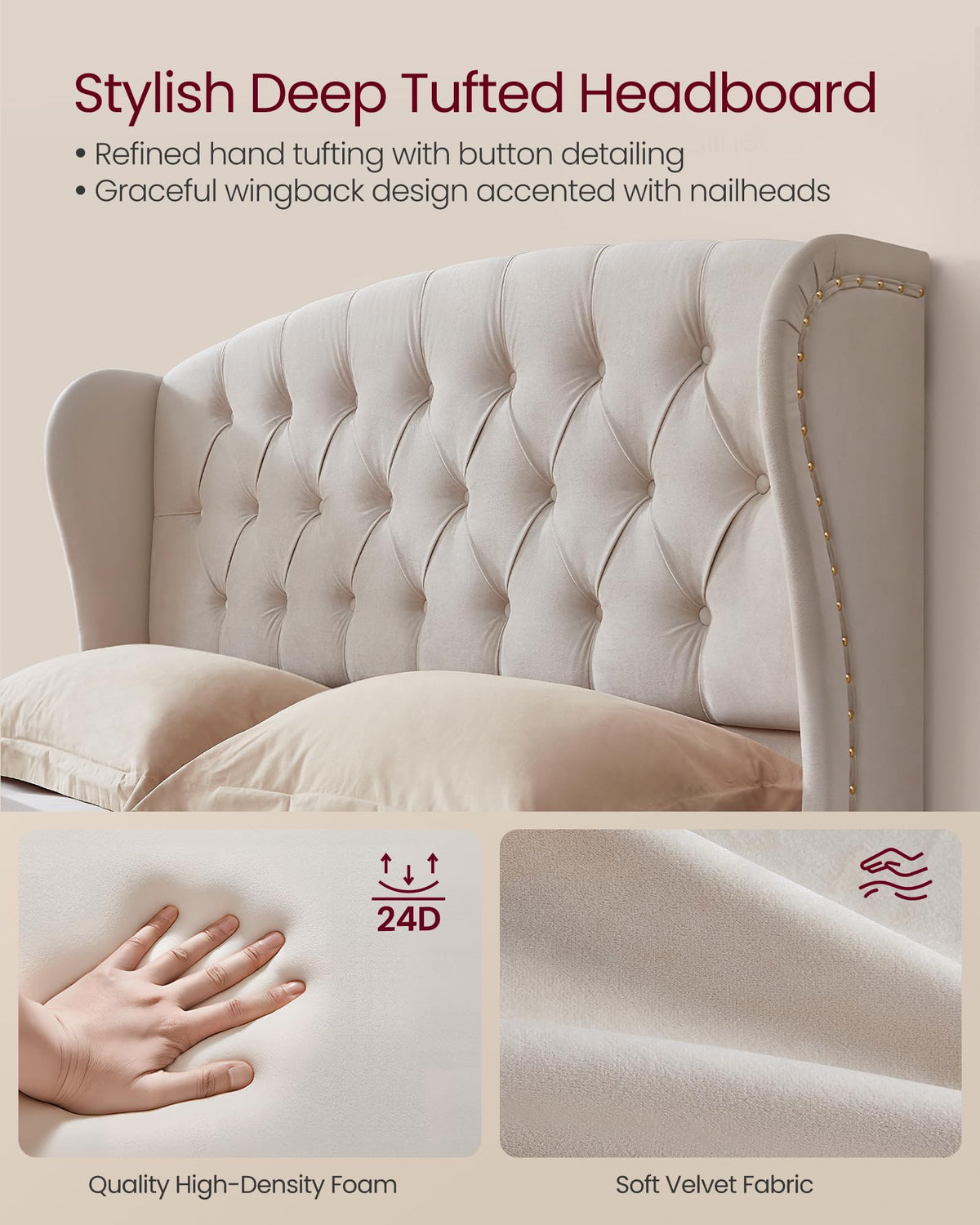 Upholstered Platform Bed with Tall Headboard