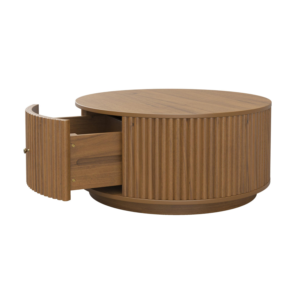 Round Fluted Drum Coffee Table with Hidden Storage