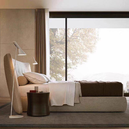 Genuine Leather Platform Bed with Wingback Headboard