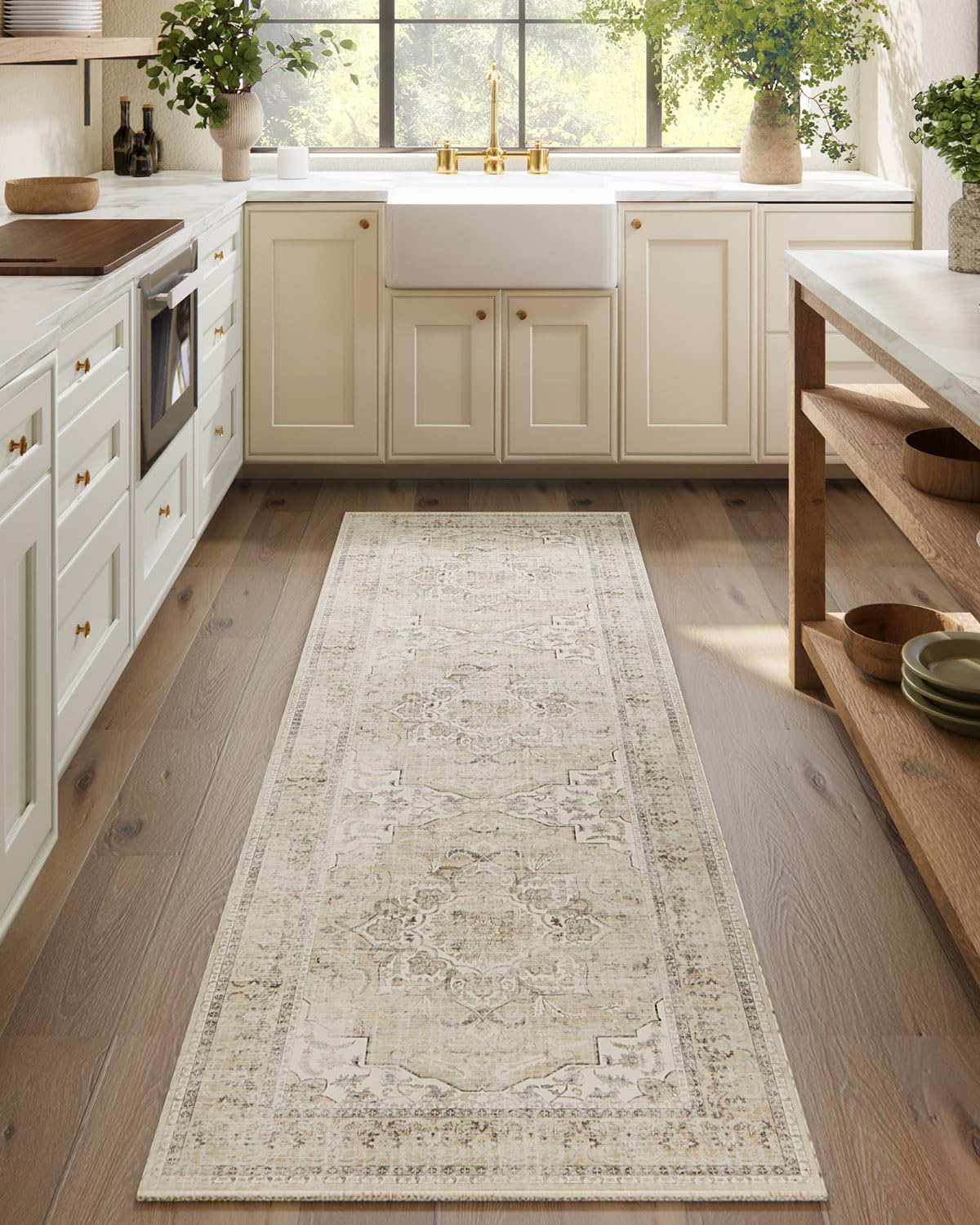 Washable Vintage Runner Rug with Non-Slip Backing