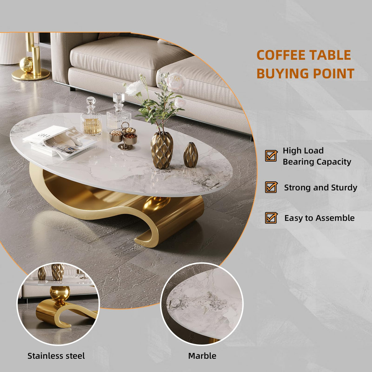 Round Marble Coffee Table with Hidden Storage
