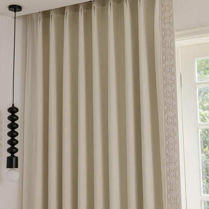 Blue Pinch Pleat Curtains with Greek Key Trim