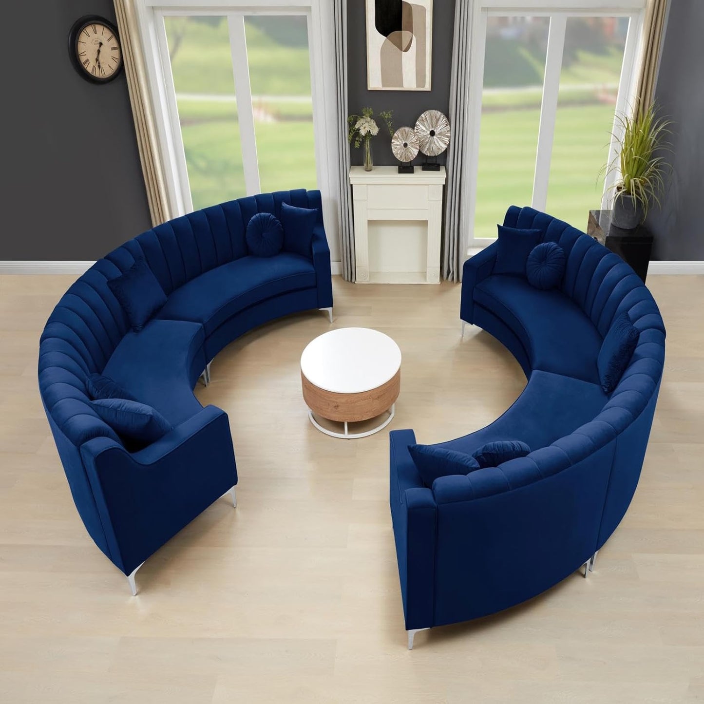Curved Velvet Modular Sectional Sofa with Deep Seat
