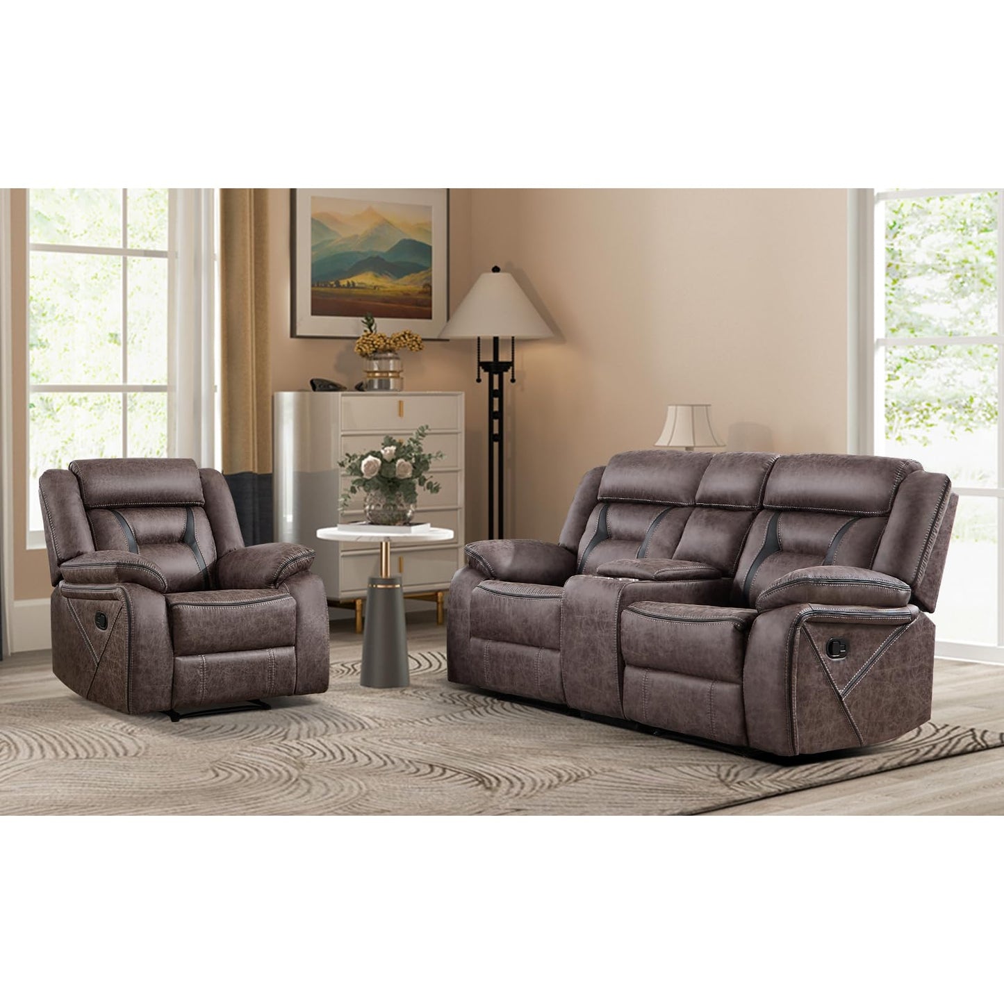 Faux Leather Reclining Living Room Furniture Set