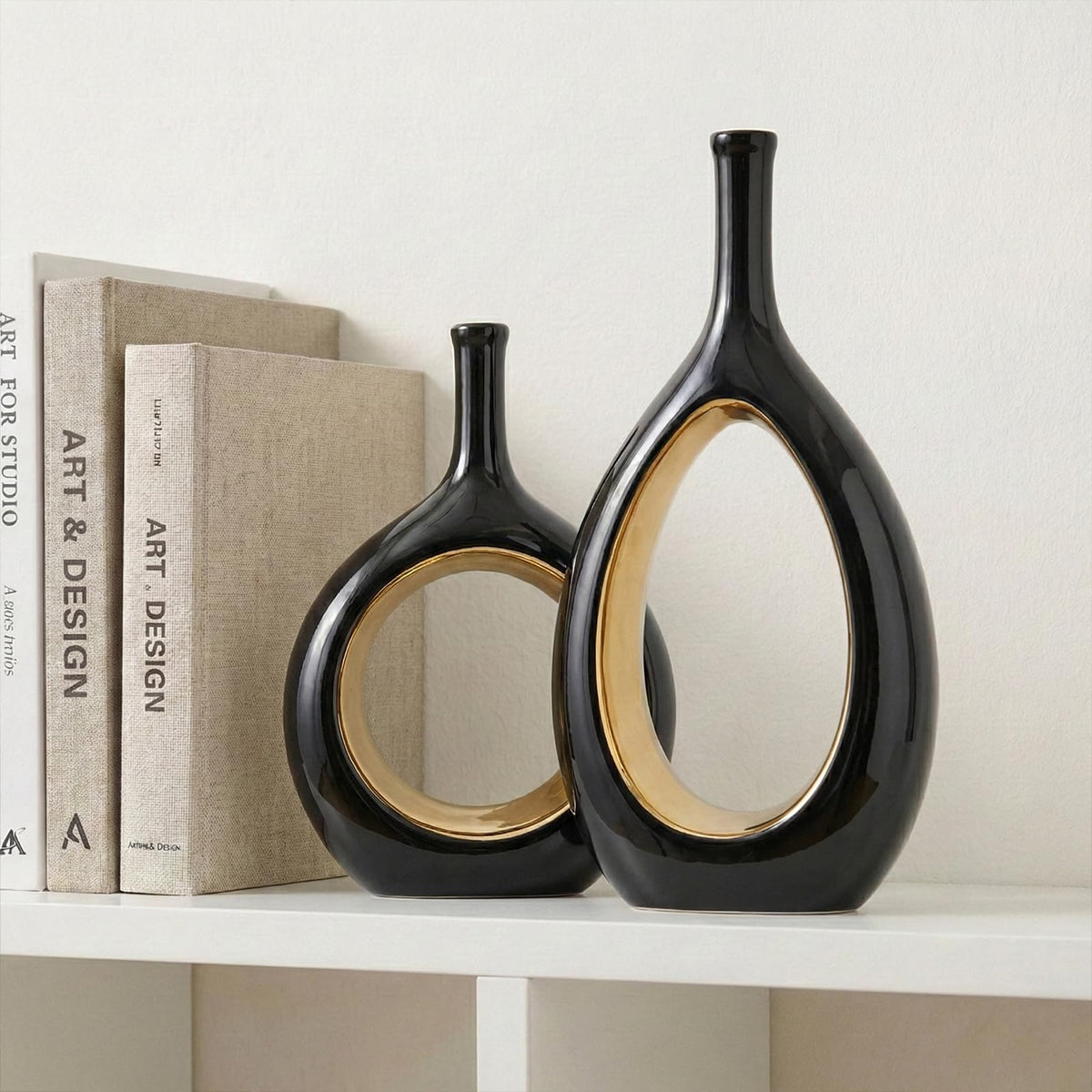 Orange Ceramic Vase Set of 2 for Modern Decor