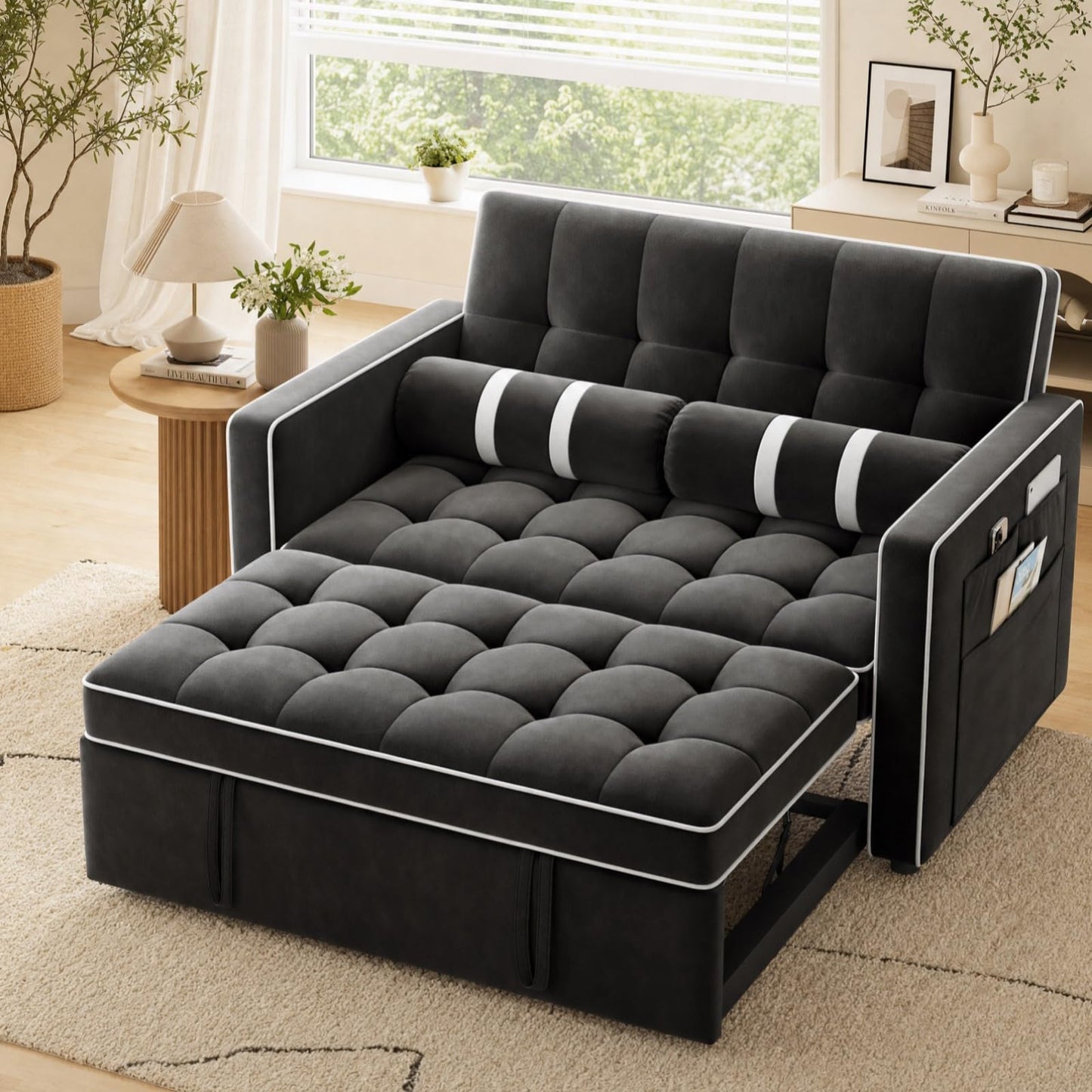 Marsail Futon Sofa Bed, Convertible Small Recliner Sleeper Sofa Bed with Adjustable Backrest