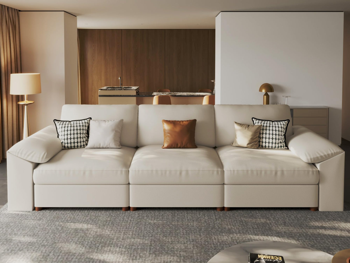 Faux Leather Modular Sectional Sofa for Large Spaces